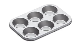 KitchenCraft Non Stick Muffin Tray with 6 Cups, Carbon Steel, 27 x 18.5 cm