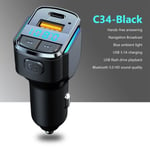 C34-Noir--Chargeur USB de voiture Bluetooth 5.0, charge rapide, type C, chargeur de téléphone, récepteur audi