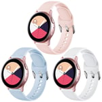 Vobafe Pack 3 Strap Compatible with Samsung Galaxy Watch 4 Strap, Soft Silicone Wristband for Galaxy Watch Active/Active 2 (44mm/40mm)/Watch 3 41mm/Gear Sport, S, Sand Pink/Light Blue/White