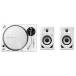 Pioneer DJ PLX-500-W Direct Drive DJ Turntable, White & DM-40D 4” desktop monitor system (White)