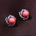 SHUX Earrings S925 Silver Needle Earrings Female Pearl Earrings Round Diamond Earrings Jewelry-White Kumquat Red Beads