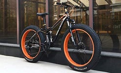 W&HH SHOP Dual-Suspension Mountain Bikes with Dual Disc Brake, All Terrain Anti-Slip Fat Tire Mountain Bicycle MTB, High-carbon Steel Mountain Trail Bike,Orange,26 Inch 27 Speed