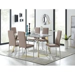 Furniturebox UK (Cappuccino) Andria Gold Leg Marble Effect Dining Table and 6 Milan Chairs