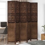Room Divider 5 Panels Dark Brown Solid Wood Paulownia vidaXL