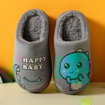 Vinter barntofflor Dinosaur Varm plysch inomhus Höst Halkfri mjuk plysch tofflor grey 24-25(insole 15cm)