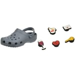 Crocs Unisex's Classic Clog, Slate Grey, 10 UK Jibbitz Shoe Charm 5-Pack | Personalize with Jibbitz Night in One-Size
