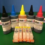 Refillable Cartridges + LUBR INK Canon Pixma ip7250 MG 5450 5550 5650 MX 725 925
