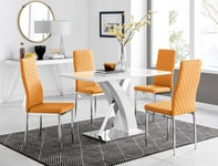 Atlanta White High Gloss and Chrome 4 Seater Dining Table with X Shaped Legs and 4 Faux Leather Milan Chairs