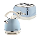 Dome Kettle and 4 Slice Toaster Set, Vintage Style, Blue, Ariete