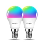 LVWIT E14 Dimmable Smart LED Bulb, Golf Ball Smart Bulb E14,470Lm, 4.9W Replace 40 Watt, Compatible with Alexa,Echo,Google Assistant Light Bulbs,E14 Color WiFi Smart led Golf Bulb (2PCS)