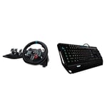Logitech G29 Driving Force Racing Wheel and Floor Pedals, Black & 10 Orion Spectrum Illuminated Mechanical Gaming Keyboard, RGB Backlit Keys, Romer-G Tactile Key Switches, Black