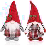 2-pack Jultomtar i Röd Rutiga Plysch, 11,8 Tum Juldekorationer med Röda Bär Gonk Tomte Elf, Dekoration