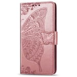 OnePlus 7 Pro / 7T Pro Plånboksfodral PU-Läder 4-FACK Motiv Fjäril Rosa guld
