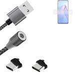 Data charging cable for Oppo Reno8 Z 5G with USB type C and Micro-USB adapter