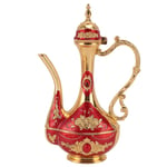 (Gold Red)Vintage Turkish Coffee Pot Set Zinc Alloy Bright Luster Cups Tray Pot