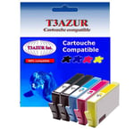 Lot de 5 Cartouches compatibles type T3AZUR pour HP Photosmart 5520 (2Bk+1C+1M+1J)- T3AZUR (Noir et Couleur)
