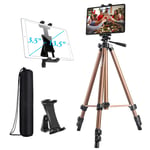 Ipad Tripod Stand Phone Tablet Tripod mount Holder 51 inch Adjustable Aluminum for iPad Pro 12.9 11 10.5, iPad Air Mini, Surface Galaxy Tab 3.5 to 13.5in Phone Tablet - Champagne