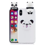 Rose-Otter Compatible pour Housse Coque Apple iPhone X/XS Etui Silicone TPU Gel Ultra Fine Slim Antichoc Bumper Cover avec 3D Motif Panda Coeur + Blanc
