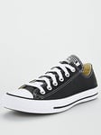 Converse Womens Leather Ox Trainers - Black, Black/White, Size 3, Women