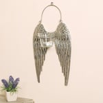Wall Mounted Silver Angel Wings Candle Holder Tea Light Glass Votive Lantern