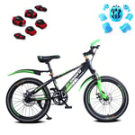JACK'S CAT 16-20 inch Kid's Mountain Bikes, Non-Slip Wear Resistant Tire Safety Double Disc Brake Boy's/Girl's Single Speed Kids' Bicycle, Two Sets of Protective Equipment,Green,16 inch