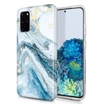 JAHOLAN Galaxy S20+ Case Bling Glitter Sparkle Marble Design Clear Bumper Glossy TPU Soft Rubber Silicone Cover Phone Case for Samsung Galaxy S20 Plus/S20+ 5G 6.7 inch - Blue