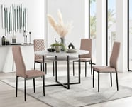 Adley Grey Concrete Effect And Black Round Dining Table with  Shelf and 4 Faux Leather Milan Dining Chairs