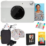 KODAK Printomatic Instant Camera (Grey) Gift Bundle + Zink Paper (20 Sheets) + Case + 7 Sticker Sets + Markers + Photo Album