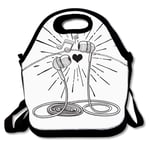 Headphones Doodle Sketch Illustration with Musical Notes Burst Lines and a Heart Lunch Bag School Picnic Carrying Gourmet Lunch Box for Women, Men, Adults,Student
