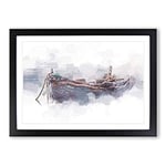 Big Box Art Stranded Boat in The Mist in Abstract Framed Wall Art Picture Print Ready to Hang, Black A2 (62 x 45 cm)