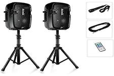 Wireless Portable PA Speaker System - 700 Watt High Powered Bluetooth Compatible Active & Passive Pair DJ Outdoor Sound Speakers w/ Subwoofer. AUX, Mount, 2 Stands, Microphone, Remote - EUPPHP849KT