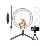 AJH Selfie Ring Light, 10" Professional Foldable LED Ring 3 Colors Adjustable Light Source, for Selfie Live Broadcast Video Recording Makeup Light