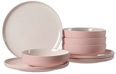 Ritzenhoff & Breker Jasper Service de table, 8 pièces, rose, en grès, assiettes plates et bols à soupe pour 4 personnes