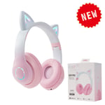 Casque sans fil Bluetooth chat oreille lueur lumiere stéréo basse casques enfants Gamer fille cadeaux PC téléphone casque de jeu-B39B Pro rose