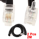 Household RJ9 4P4C Coiled Stretchy Telephone Handsets Cable Line Black 2M 2pcs