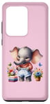 Coque pour Galaxy S20 Ultra Bébé éléphant rose en tenue, fleurs et papillons