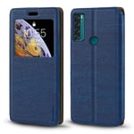 Shantime TCL 20 SE Case, Wood Grain Leather Case with Card Holder and Window, Magnetic Flip Cover for, Blue