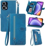 Coque Pour Xiaomi Redmi Note 12 Turbo, Gaufrage De Fleurs En Cuir Pu Flip Magnet Wallet Zipper Pocket Stand Card Slots Lanyard Housse De Protection Pour Xiaomi Redmi Note 12 Turbo Bleu