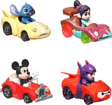 Hot Wheels RacerVerse, Set of 4 Die-Cast Disney Toy Cars Optimized for Hot Wheels Track with Popular Disney Characters as Drivers, HKD31