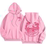 Palm Puff Hoodie Överdimensionerad Långärmad Tröja med Bokstavstryck för Tonårsflickor Y2k Huvtröja Mode Snodd Tröja med Fickor Pink-A M