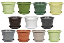 Plastic Plant Pots Decor Flower Pots Gloss Planter with Saucer 10 Colours (Dark Green, φ 25cm (9,9 inch))