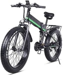 PARTAS Sightseeing/Commuting Tool - Adult Folding Electric Bike,4.0 Oversized Tires 26 Inch 48V/12.8AH/1000W Off Road Mountain Bike Three Riding Modes Battery Bicycle (Color : Green)
