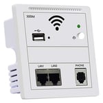 OUTENGDA 300Mbps Wireless Wall AP USB WiFi Router in Wall AP RJ45 WiFi Access Point with USB Charging Phone RJ11 On-Off Button [One Free Socket Box Included] (AC 100~240V, white)