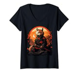 Womens Japanese Kawaii Fox Warrior Ninja martial arts Fox V-Neck T-Shirt