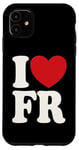 Coque pour iPhone 11 J'aime FR I Heart FR Initiales Hearts Art F.R