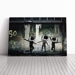Big Box Art Canvas Print Banksy TV Heads Graffiti Wall Art | Mounted & Stretched Box Frame Picture | Home Decor for Kitchen, Living Room, Bedroom, Hallway, Multi-Colour, 24x16 Inch