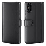 Sony Xperia 5 V Plånboksfodral i Äkta Läder, Svart