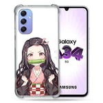 Cokitec Coque Renforcée en Verre Trempé pour Samsung Galaxy A34 5G Manga Demon Slayer Nezuko