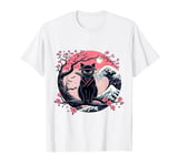 Retro Black Cat Ninja Japanese Moon Wave Kanagawa Men Women T-Shirt