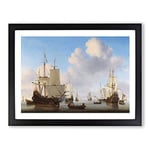 Willem van de Velde the Younger Dutch men of war Classic Painting Framed Wall Art Print, Ready to Hang Picture for Living Room Bedroom Home Office Décor, Black A4 (34 x 25 cm)